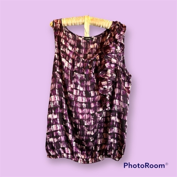 GEORGE Women’s Purple Checkered Ruffled Sleeveless Top Size XL - Picture 1 of 4